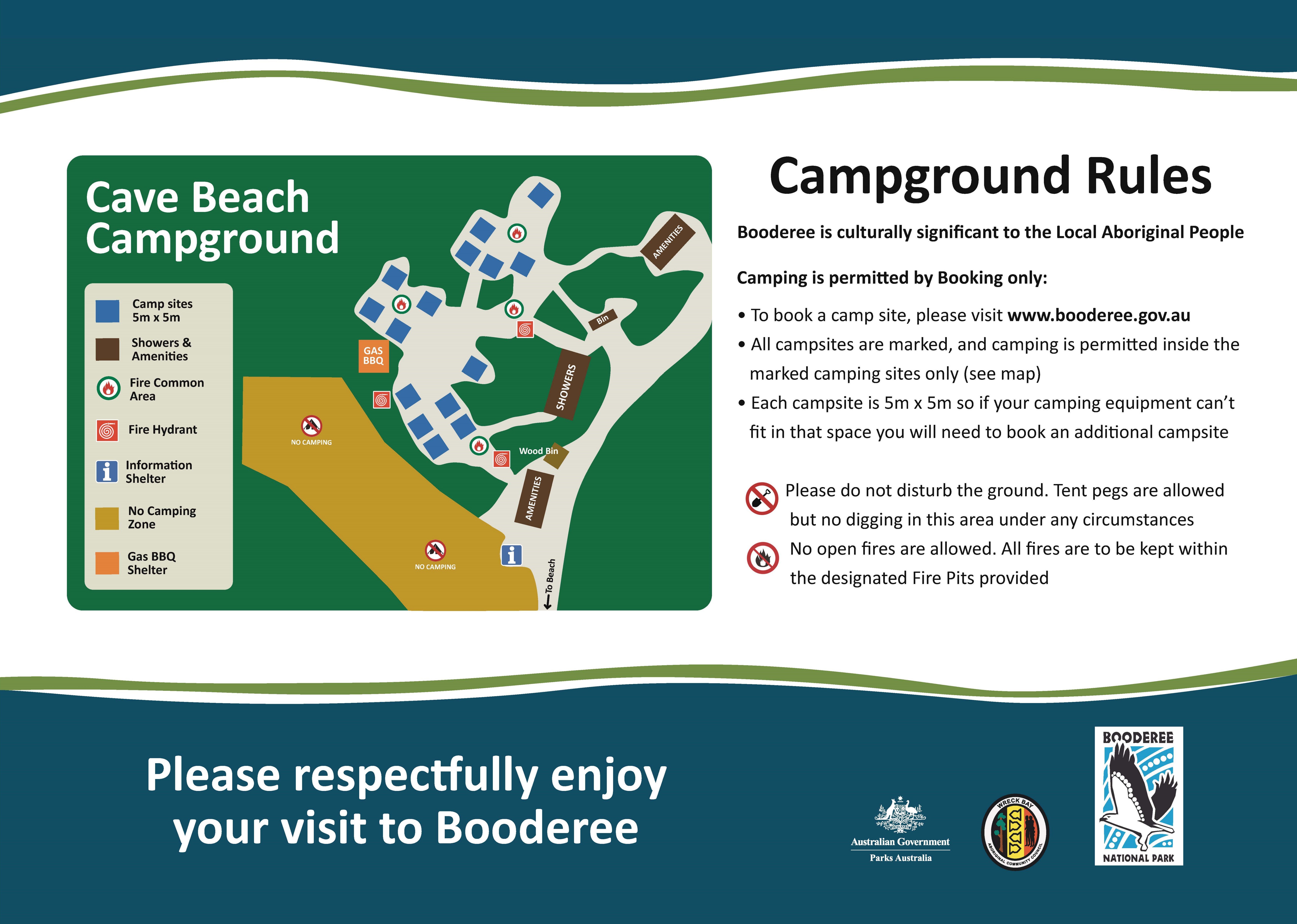Cave Beach campsite map and rules