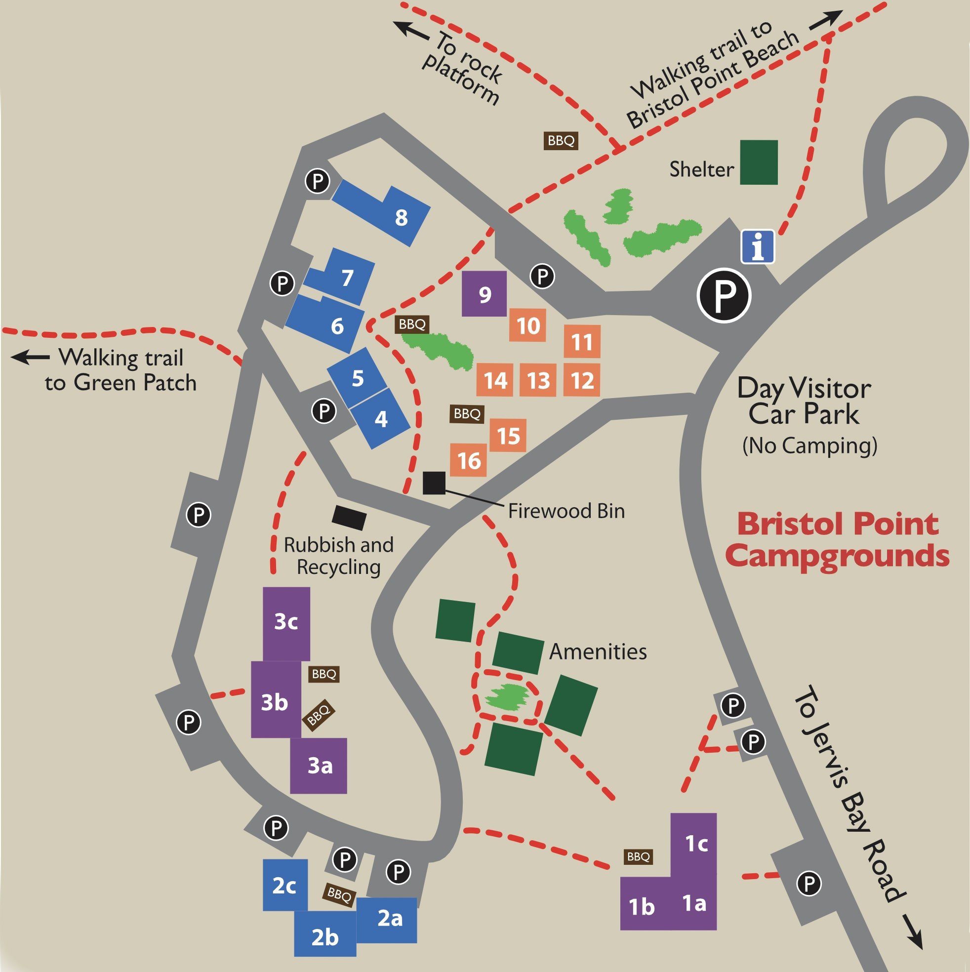 Bristol Point campsite map, for enquiries contact booderee.mail@dcceew.gov.au