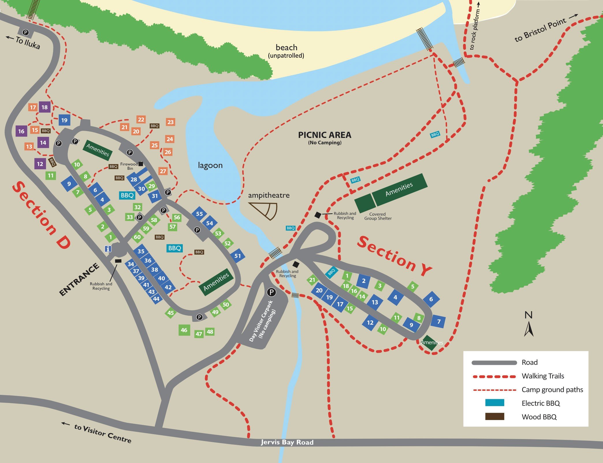 Green Patch campsite map, for enquiries contact booderee.mail@dcceew.gov.au