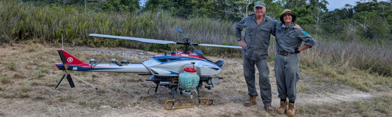 Christmas Island National Park staff Steve Reynolds and Sarah Wilson drone operation