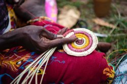 Traditional weaving using dyed pandanus fibres