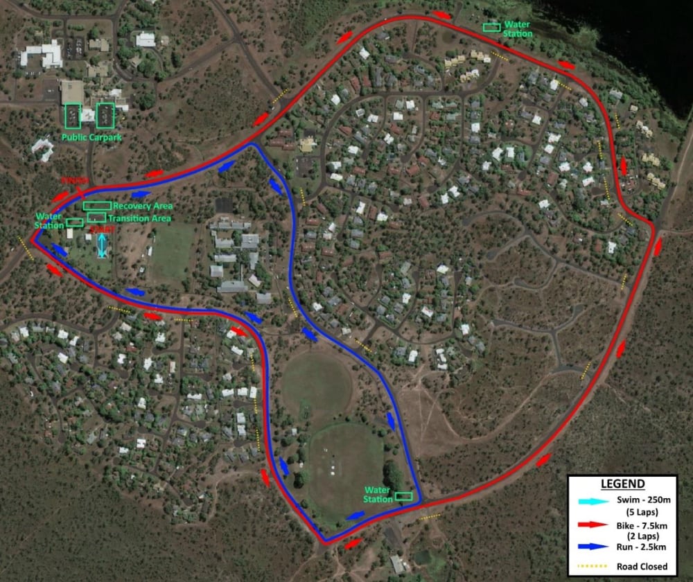 Map showing road closures for Kakadu Triathlon
