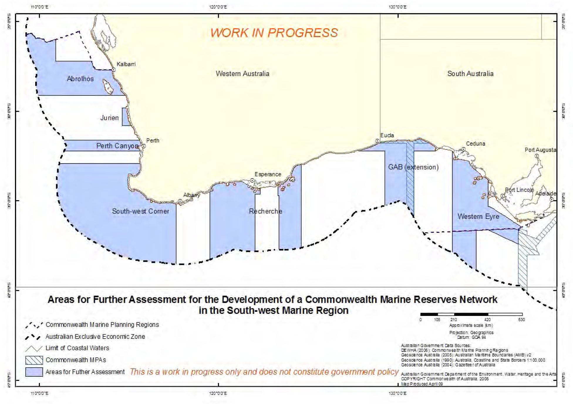 Map showing the Areas for Further Assessment in the South-west Marine Region