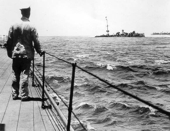 The German ship Emden aground off North Keeling Island, as seen from the deck of the HMAS Sydney