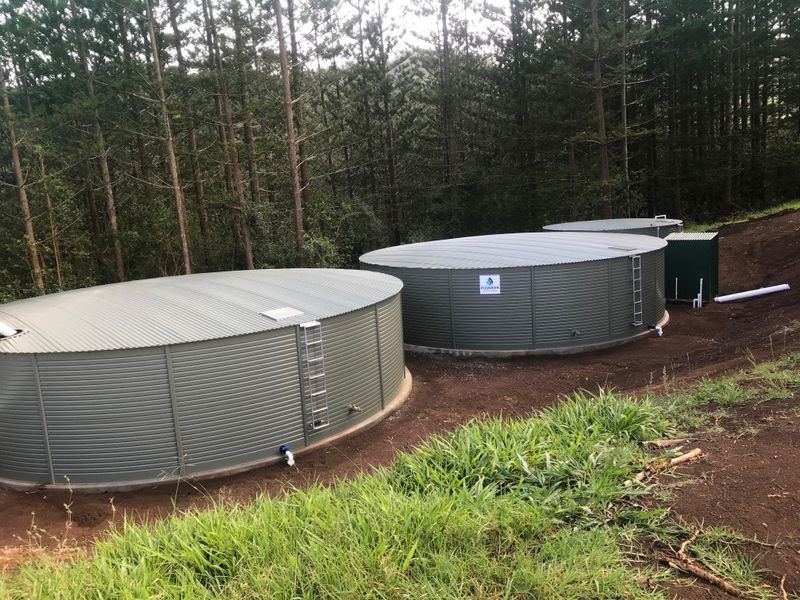 New water tanks plumbed to the existing buildings and the new shade house complex.