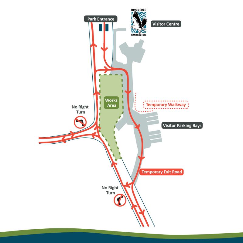 Map showing temporary closure of inbound lanes after passing through the entry booths. Inbound traffic will be diverted through the visitor carpark. .